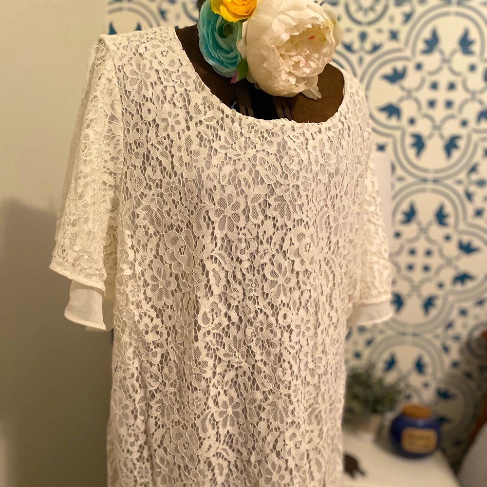 Rose and Olive sweet/delicate lace cream blouse 3X
